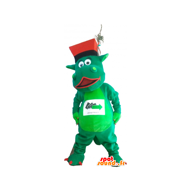恐竜のマスコット の 帽子と緑の恐竜のマスコット