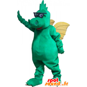 Mascota del dragón verde con las alas amarillas y vasos - MASFR032831 - Mascota del dragón