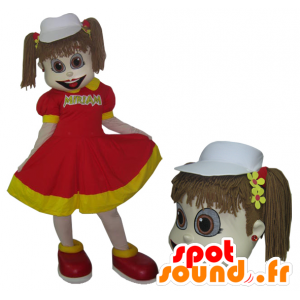 Mascot van meisje in rode en gele jurk met quilts - MASFR032979 - Mascottes Boys and Girls