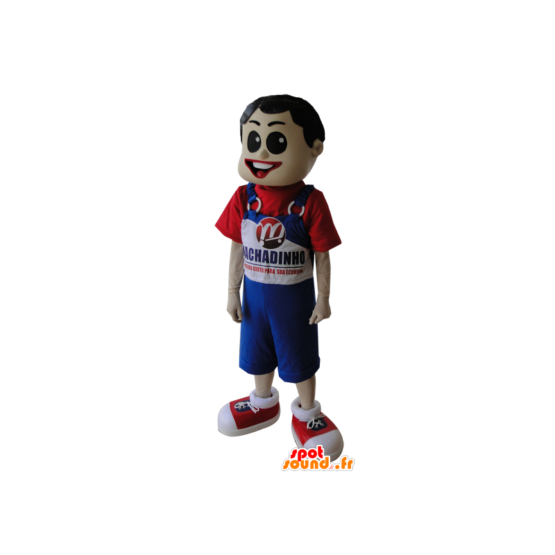 Boy mascot in blue overalls and red T-shirt - MASFR033033 - Mascots boys and girls