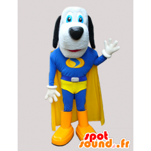 χαριτωμένο μασκότ σκυλί σε μπλε και κίτρινο υπερήρωα - MASFR033034 - Μασκότ Dog