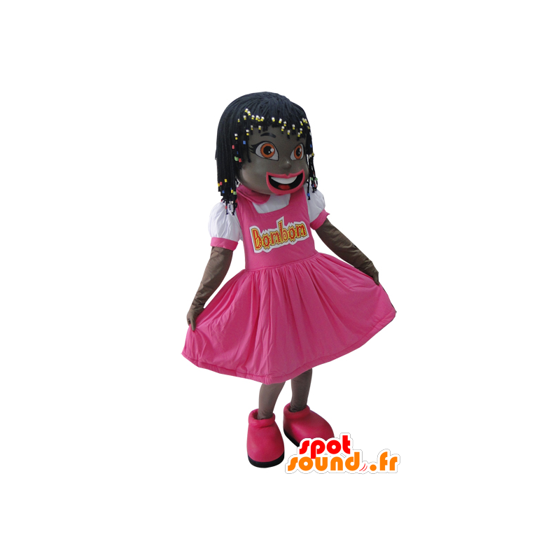 Mascote pequena menina Africano vestida de rosa - MASFR033040 - Mascotes Boys and Girls