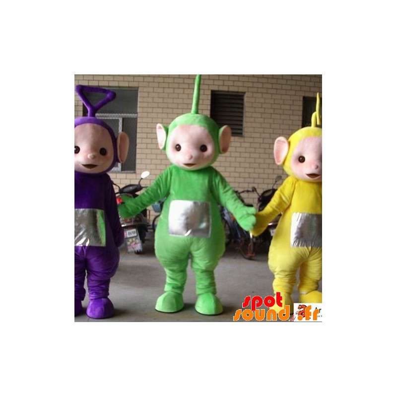 Mascotte Teletubbies verde, giallo e viola. 3 Teletubbies