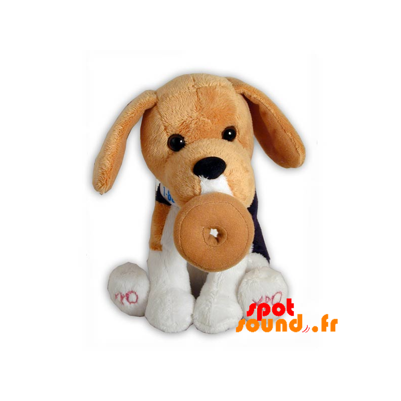 Chien En Peluche Marron Blanc Et Noir Peluche Chien