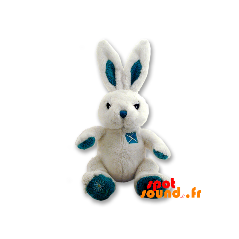 peluche lapin bleu et blanc