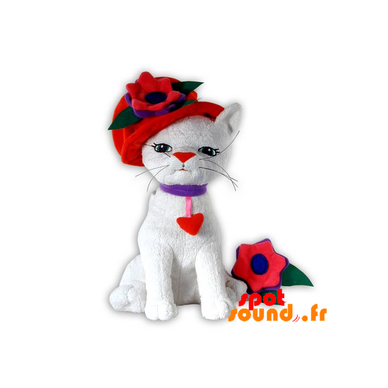 Chat Blanc En Peluche Avec Un Grand Chapeau Et Un Collier Dans Goodies