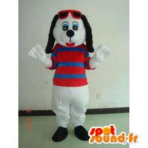 Mascot dog was white striped t-shirt and red glasses - MASFR00701 - Dog mascots