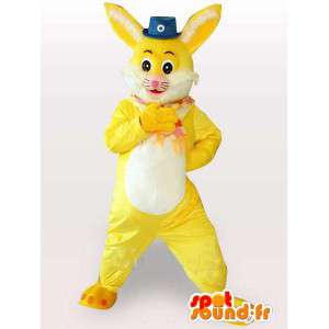 Rabbit mascot yellow and white with small hat circus - MASFR00783 - Rabbit mascot