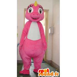 Dinosaur mascot pink with yellow crest - Costume - MASFR00833 - Mascots dinosaur