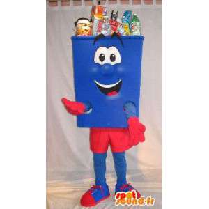 Mascot rosso e blu a forma di cestino pulizia costume - MASFR001677 - Mascotte di oggetti