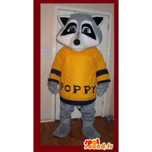 Mascot grijs raccoon gele trui - Raccoon Suit - MASFR002645 - Mascottes van pups
