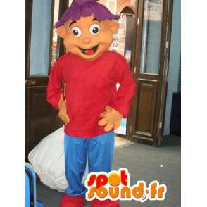 Mascote menino vestido em vermelho e azul - Costume Boy - MASFR002804 - Mascotes Boys and Girls