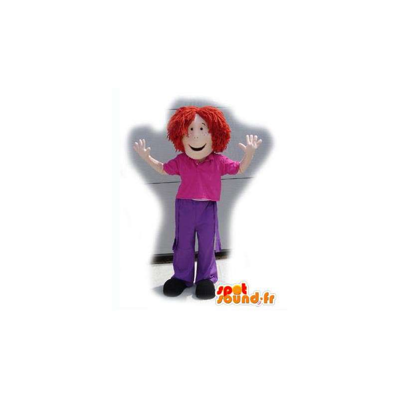 Mascotte de fille rousse habillée en rose et violet - MASFR003123 - Mascottes Garçons et Filles