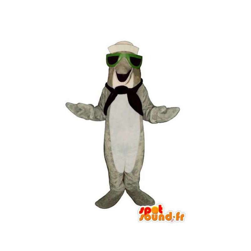 Grå delfin maskot kledd som en sjømann - Dolphin Suit - MASFR003176 - Dolphin Mascot