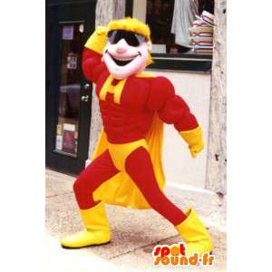 Keltainen ja punainen supersankari maskotti - MASFR003389 - supersankari maskotti