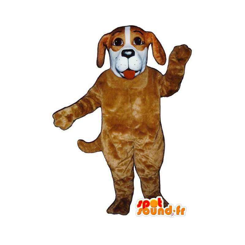 Beige en witte hond mascotte teddy - Dog Costume - MASFR003410 - Dog Mascottes