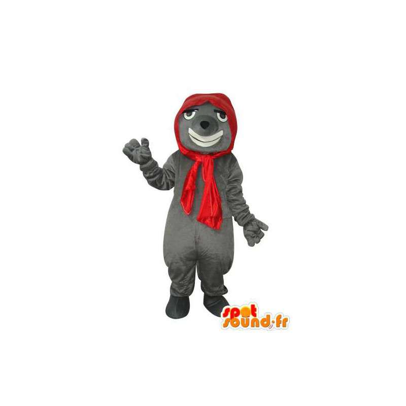 Grijze muis kostuum met rode sjaal  - MASFR003631 - Mouse Mascot