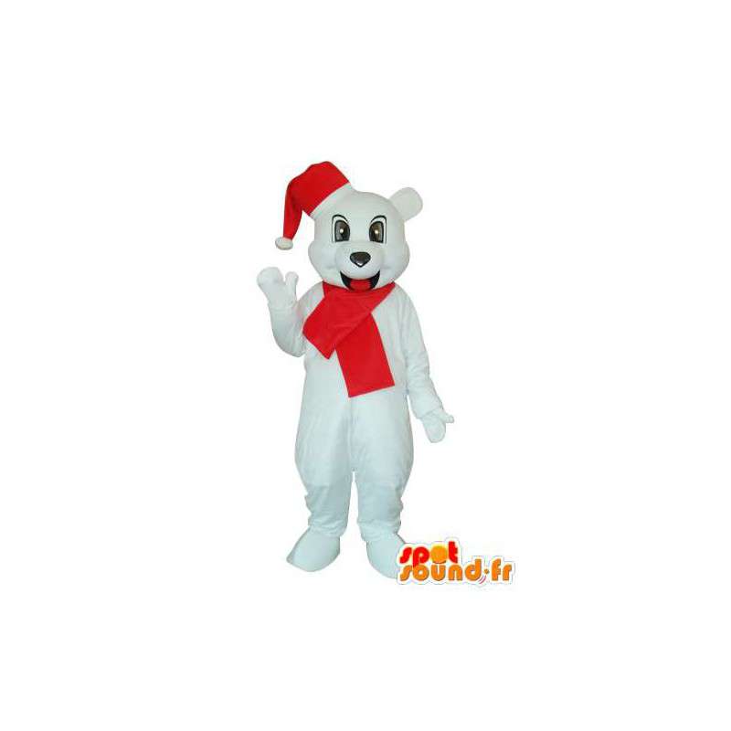 Mascote cão branco com lenço e chapéu vermelho - MASFR003664 - Mascotes cão