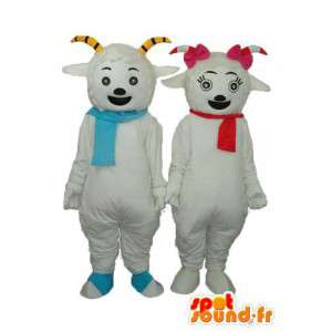 Duo de moutons blancs souriants - Personnalisable - MASFR003894 - Mascottes Mouton