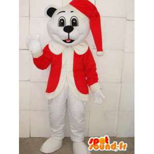 Μασκότ Χριστουγεννιάτικο λευκό αρκουδάκι με κόκκινο καπάκι - βελούδινα για διακοπές - MASFR00302 - Αρκούδα μασκότ