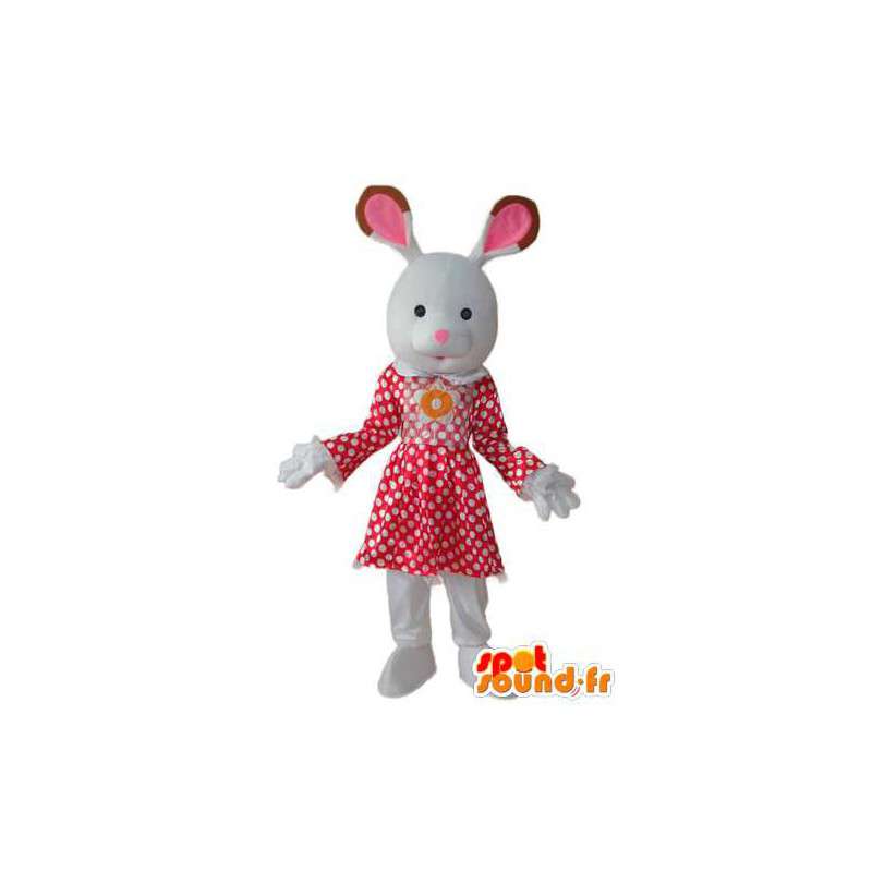 Costume de lapin blanc robe rouge blanc – Déguisement de lapin  - MASFR003923 - Mascotte de lapins