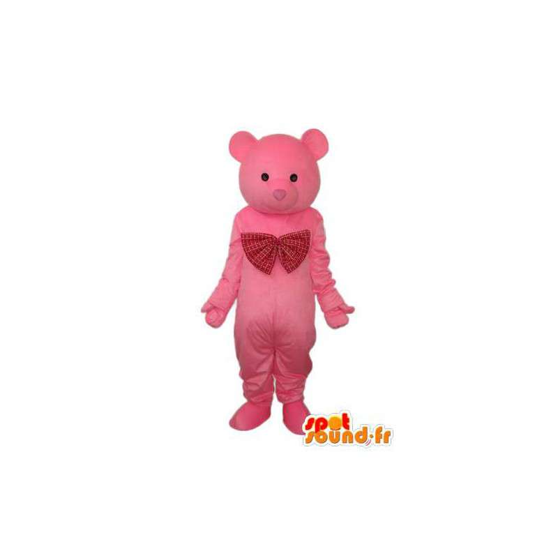 Pink bear mascot united with bow-tie red - MASFR004308 - Bear mascot