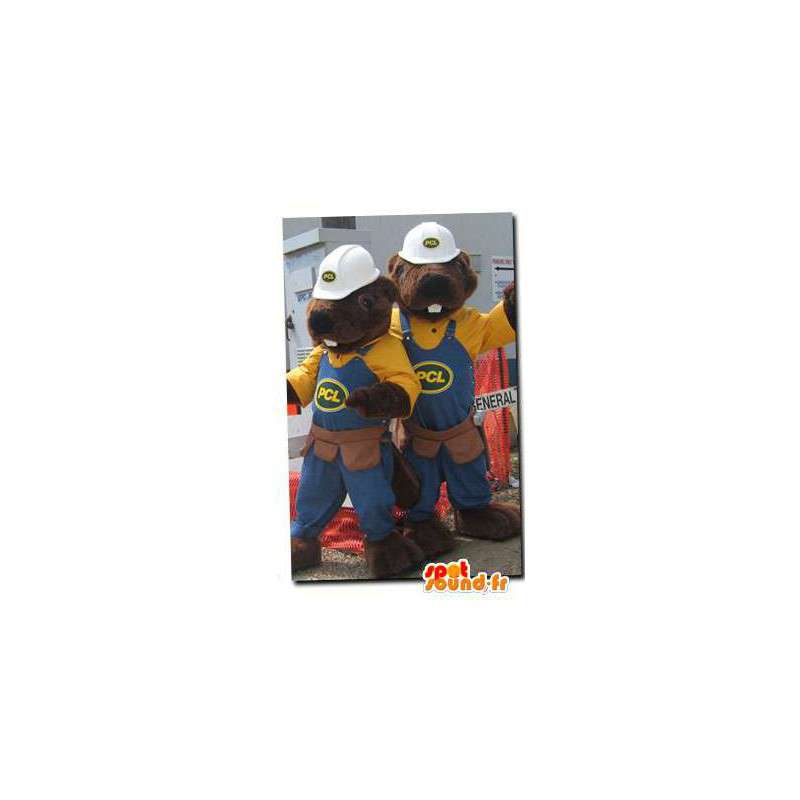 Marmot mascot dressed workers. Pack of 2 marmots - MASFR004568 - Animals of the forest