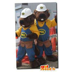 Marmot mascot dressed workers. Pack of 2 marmots - MASFR004568 - Animals of the forest