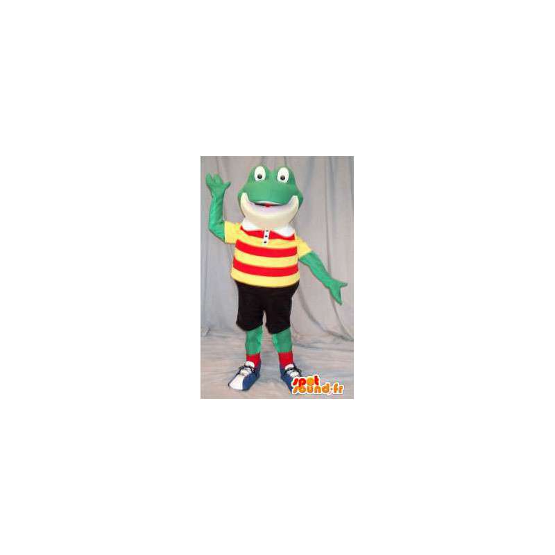 Frosk maskot i fotball slitasje. Frog Suit - MASFR004607 - Frog Mascot