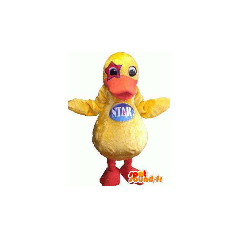 Mascote pato amarelo com um olho estrelado - MASFR004803 - patos mascote