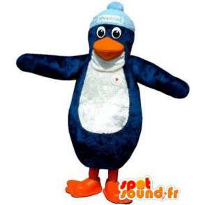 Azul e branco mascote pingüim com uma tampa - MASFR004864 - pinguim mascote