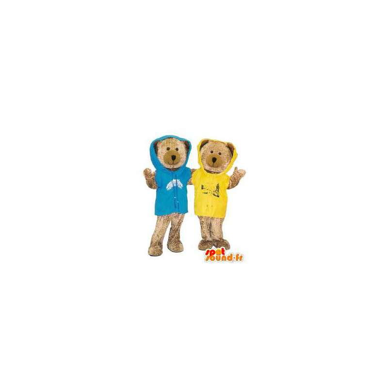 Couple de mascottes oursons avec jogging colorés déguisement - MASFR005209 - Mascotte d'ours