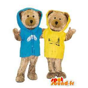 Couple de mascottes oursons avec jogging colorés déguisement - MASFR005209 - Mascotte d'ours