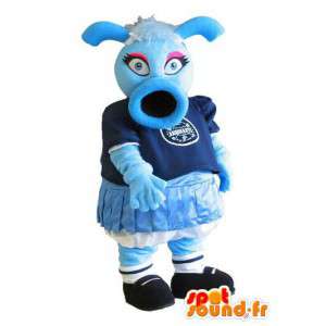 μπλε μασκότ χαρακτήρα αγελάδα με μαζορέτα κοστούμι - MASFR005335 - Μασκότ αγελάδα